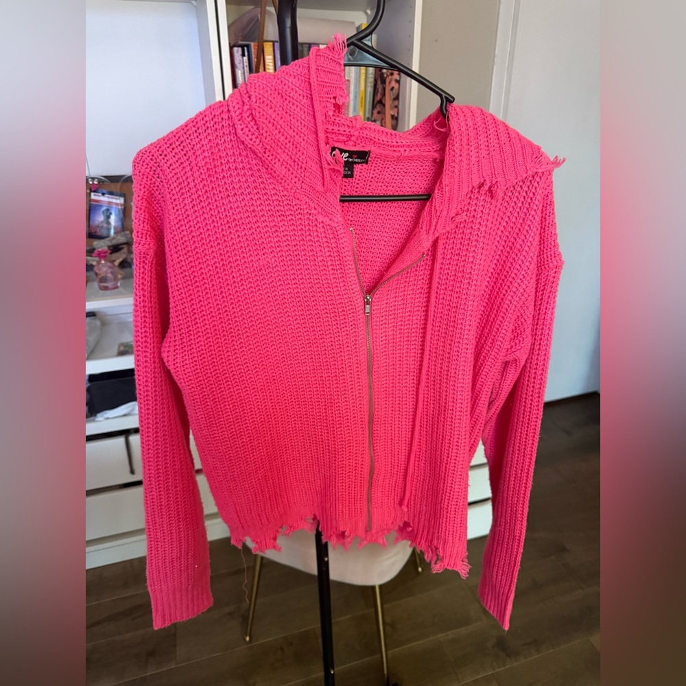 Pink Knit Zip-Up Hoodie